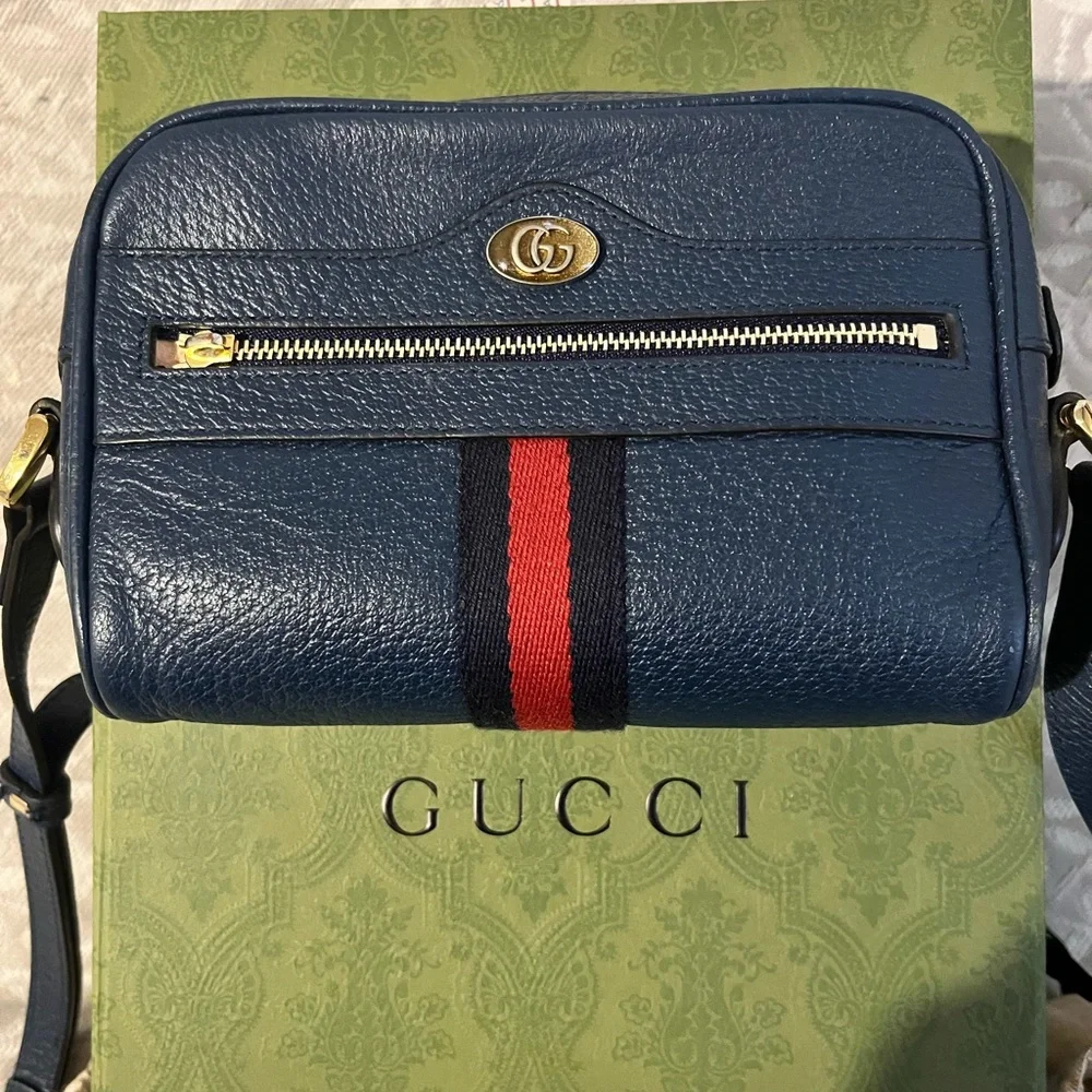 Gucci Blue Crossbody Bag with Red and Black Stripe - Picture 3 of 10